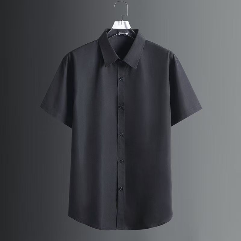 Brand new men's shirt, black ice silk, non-iron short sleeve, business casual