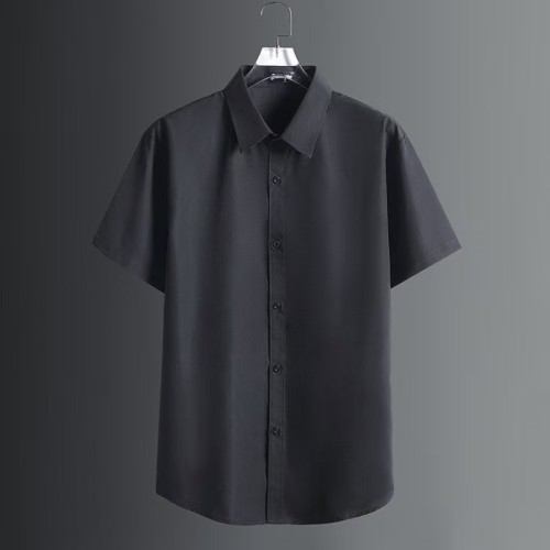 Brand new men's shirt, black ice silk, non-iron short sleeve, business casual