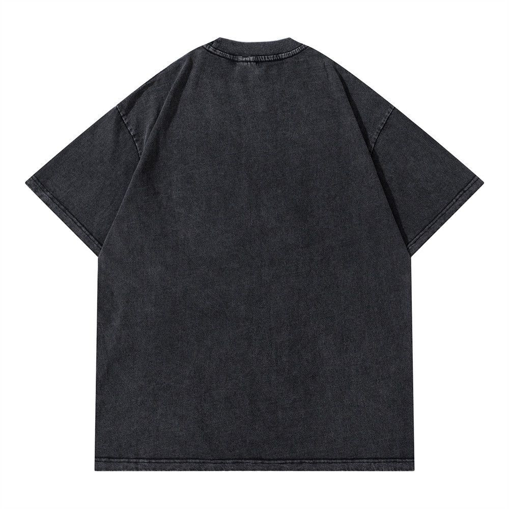 Skull print washed distressed short-sleeved T-shirt