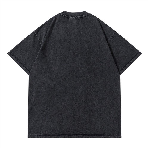 Skull print washed distressed short-sleeved T-shirt